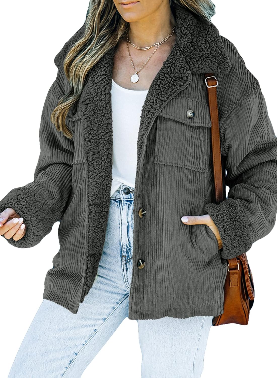 Dokotoo Corduroy Sherpa Jacket for Women - Stylish Winter Coat