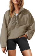 Womens Fuzzy Fleece Pullover Sherpa Sweatshirt - Button Down Warmth