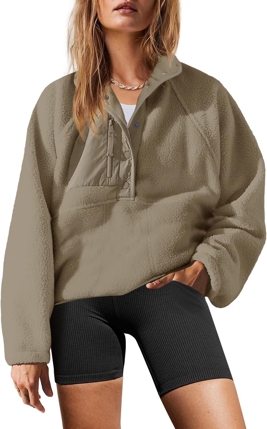Yanekop Womens Fuzzy Fleece Pullover Sherpa Sweatshirt Jacket