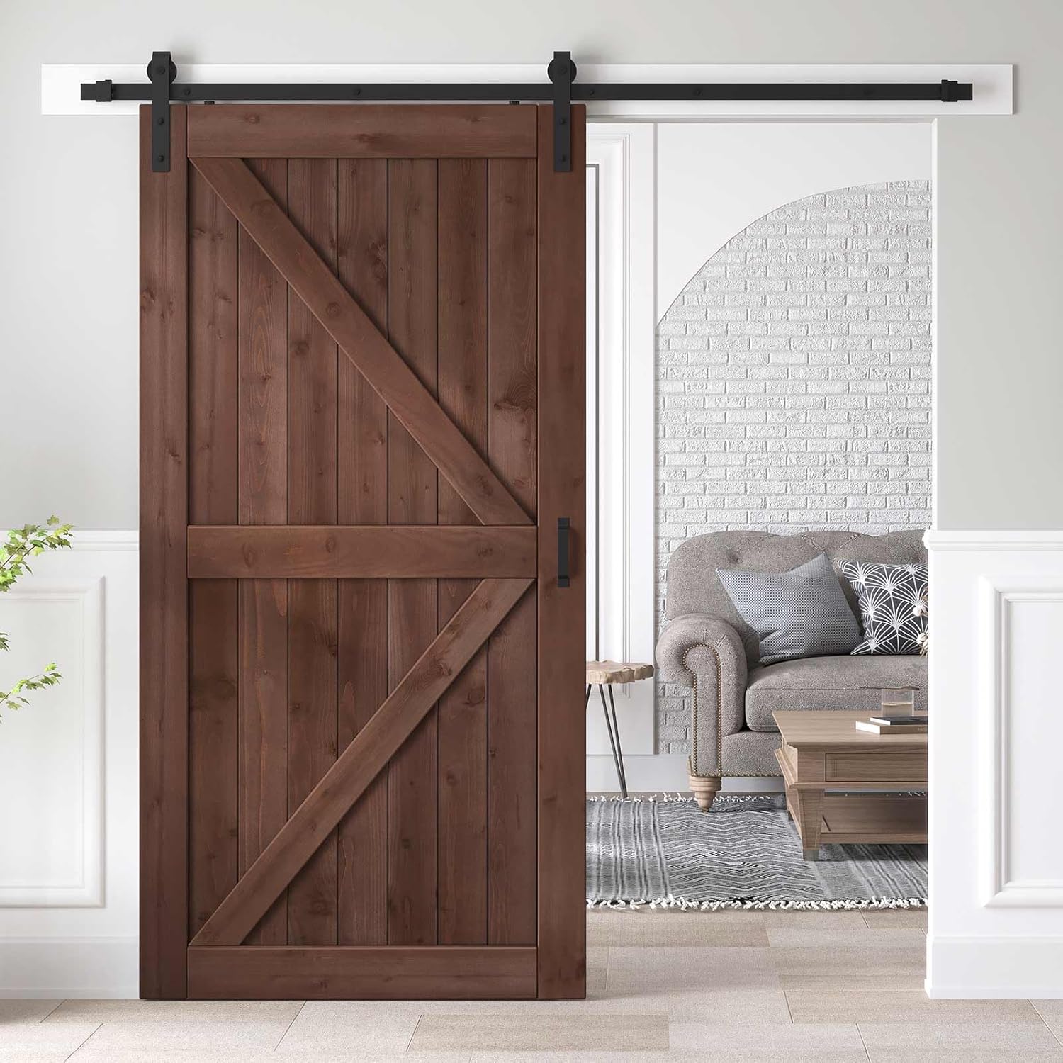 42x84 inch Sliding Barn Wood Door Slab with 7ft Hardware Kit