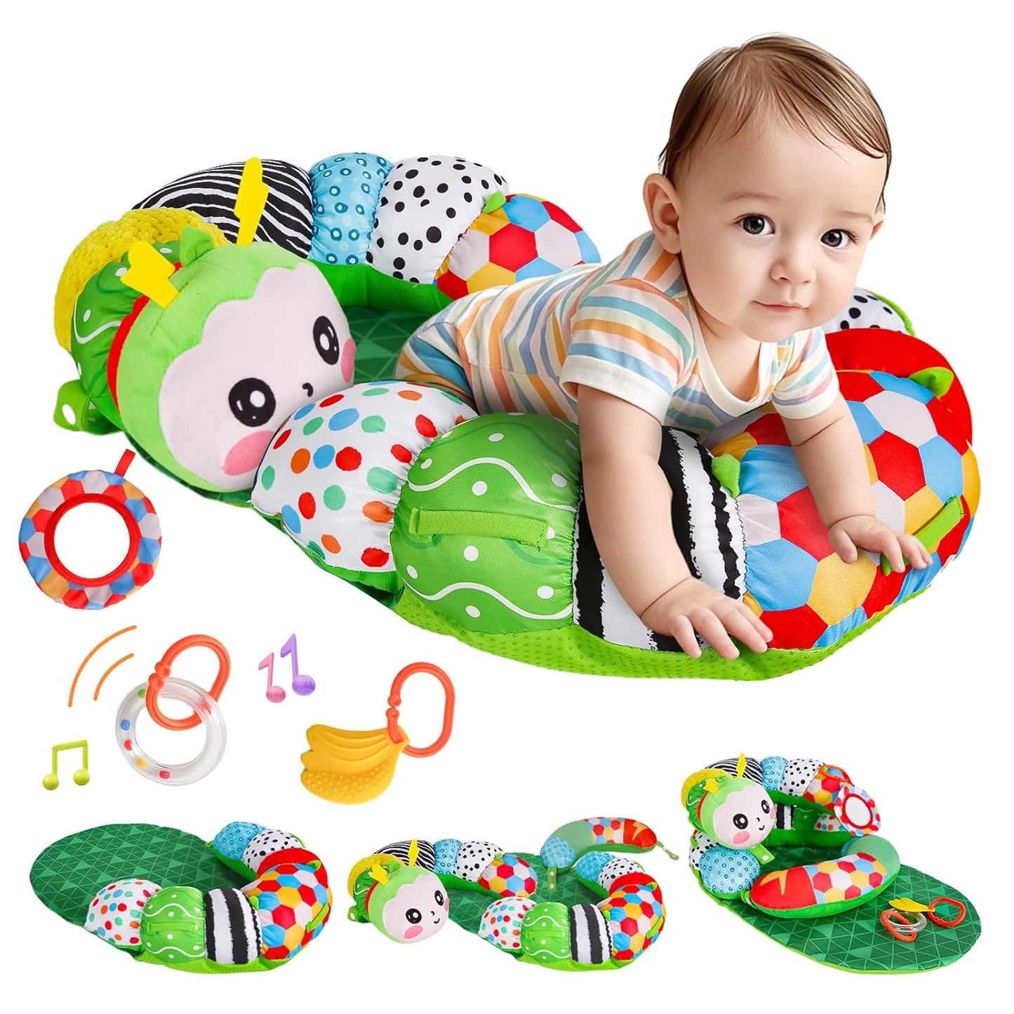 3-in-1 Tummy Time Pillow for Baby - Soft Playmat & Toys