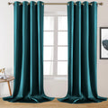 HOMEIDEAS 2 Panels Teal Faux Silk Blackout Curtains for Bedroom