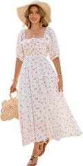 R.Vivimos Women Summer Ruffled Cotton Backless A Line Midi Dress Shoes