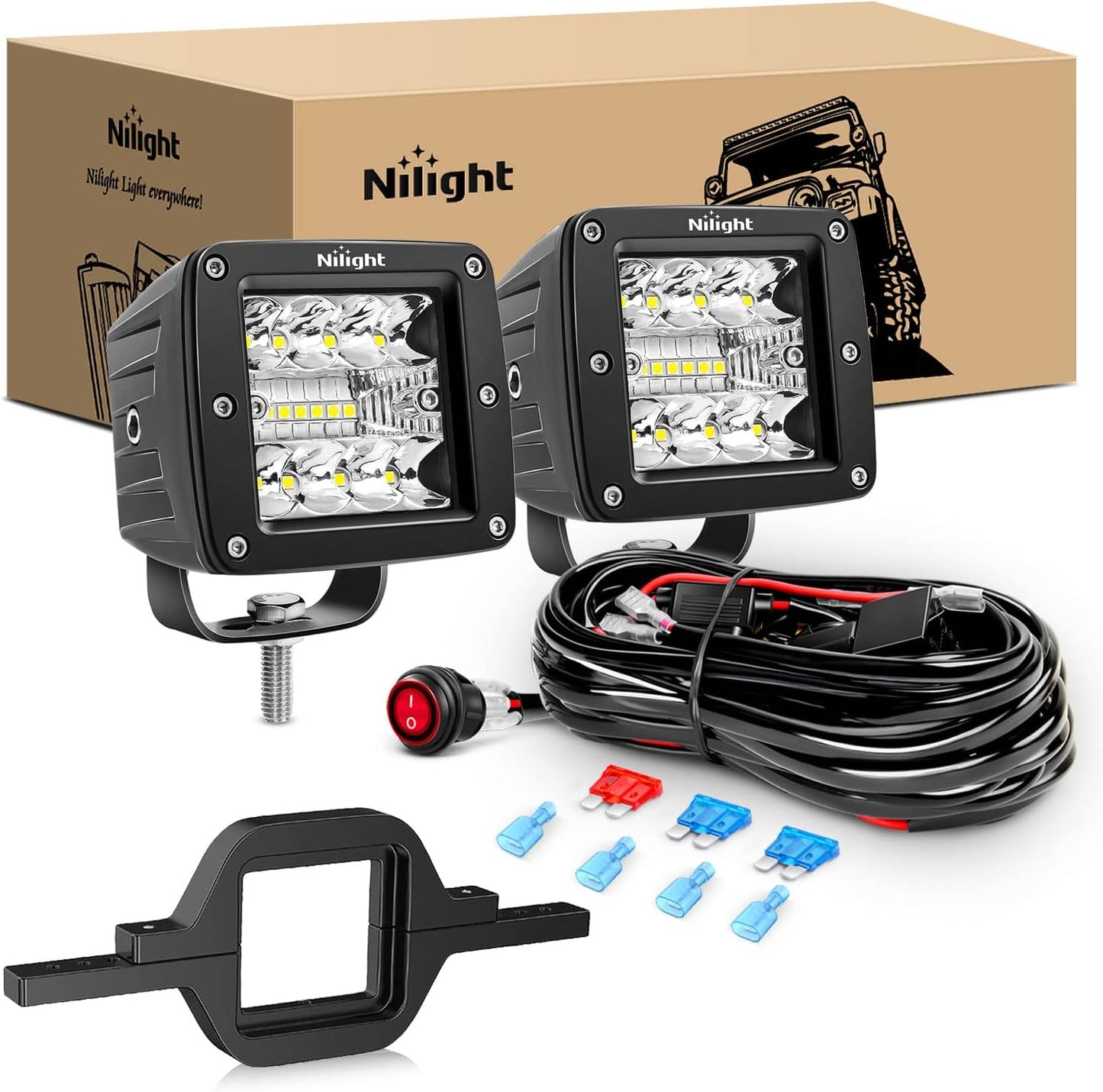 Nilight 3 Inch LED Pods with Tow Hitch Mounting Brackets for Trucks