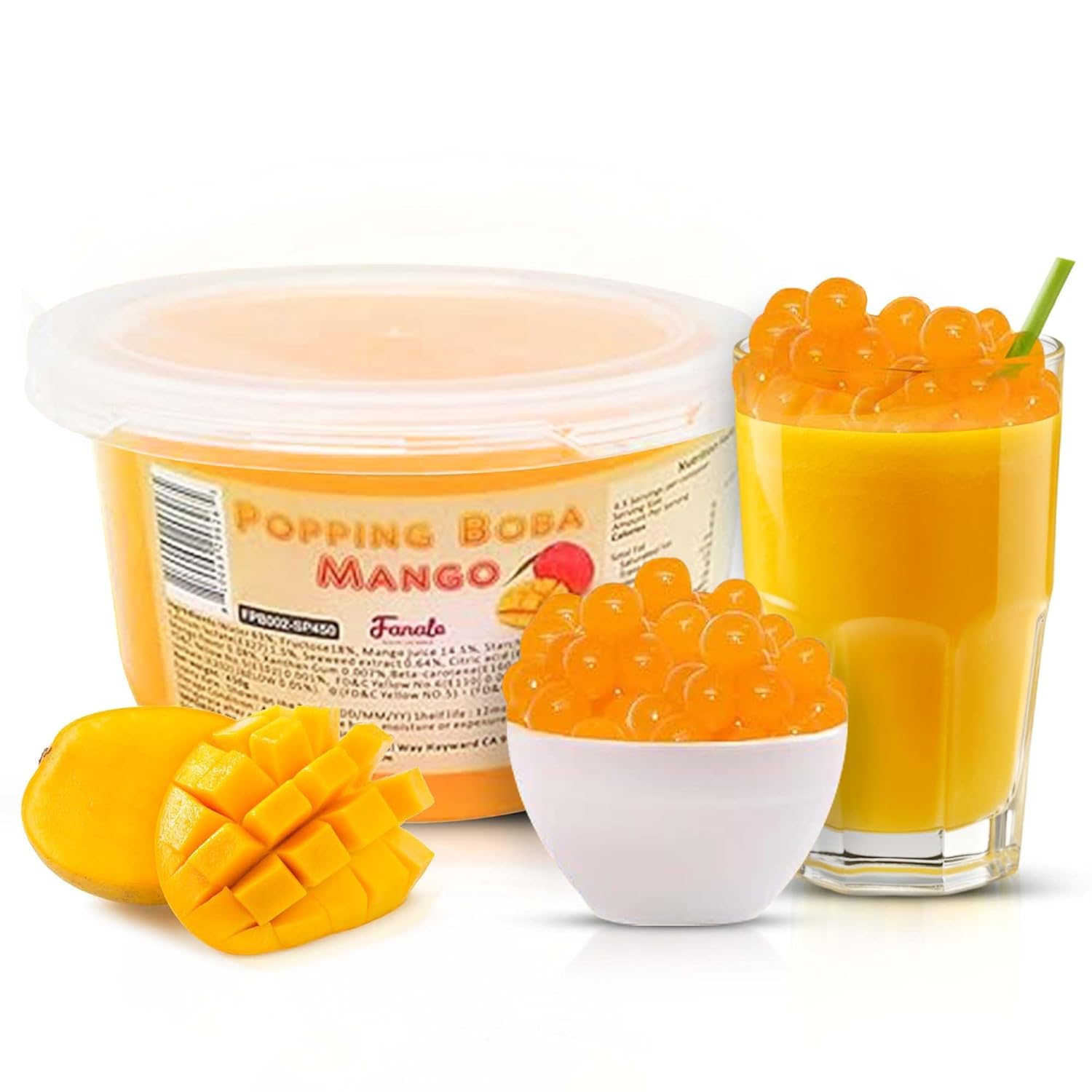 Fanale Mango Popping Boba Pearls for Bubble Tea and Desserts