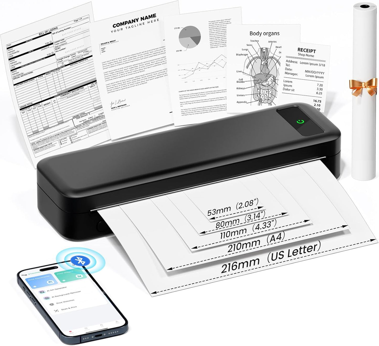 Portable Wireless Thermal Printer for Travel and Home Use