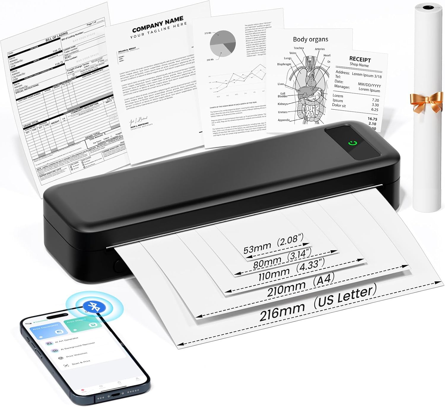 Portable Wireless Thermal Printer for Travel and Home Use