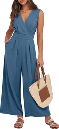Women Sleeveless V Neck Jumpsuit - Dressy Casual Backless Romper