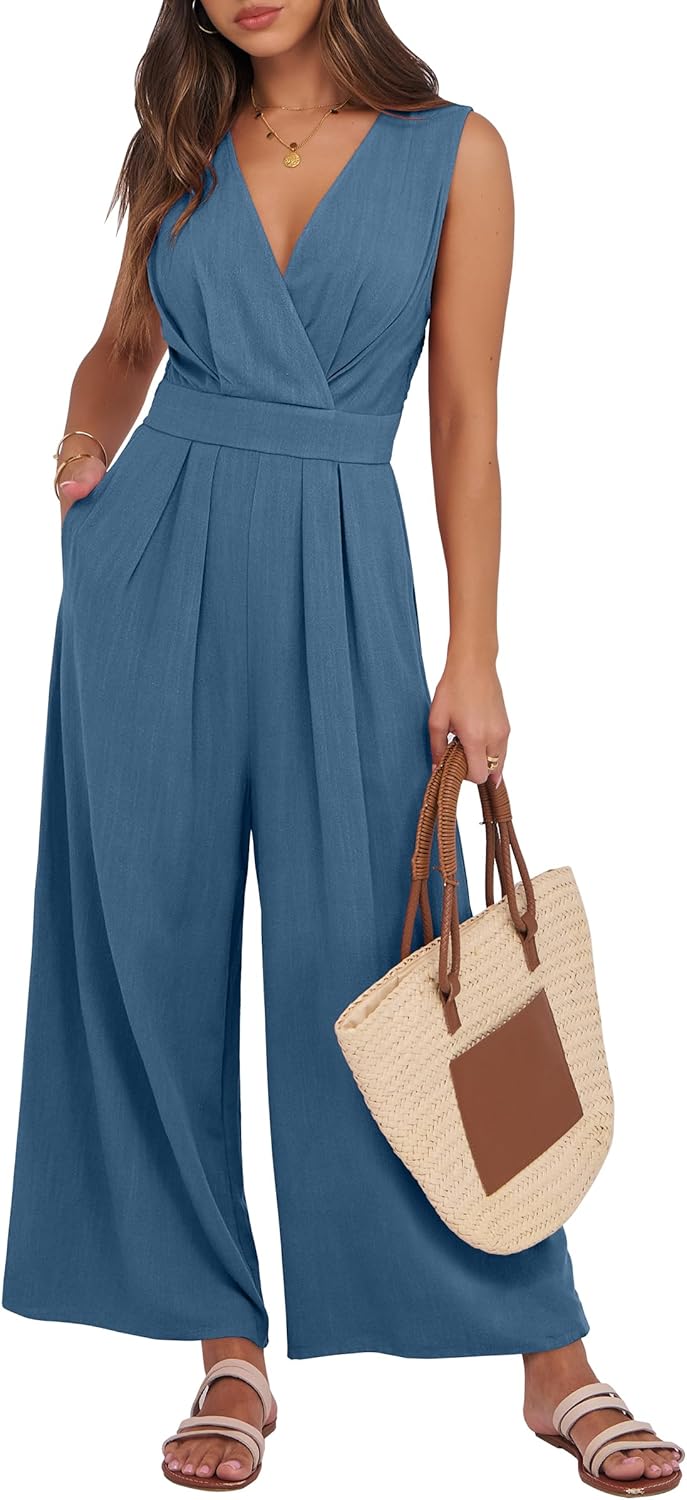 Elegant Women Jumpsuit Sleeveless V Neck Backless Casual Outfit