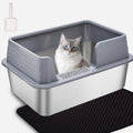 Large Stainless Steel Cat Litter Box with Lid for Kittens