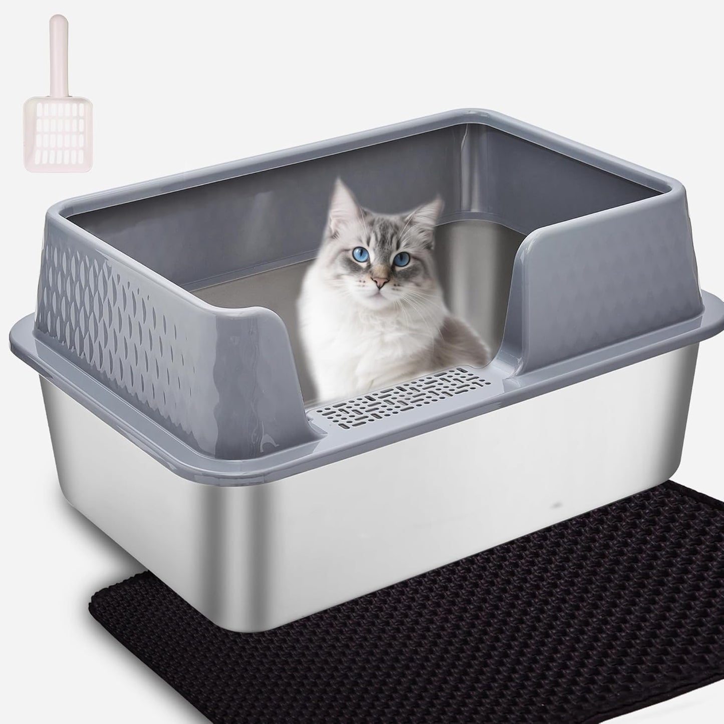 Large Stainless Steel Cat Litter Box with Lid for Kittens