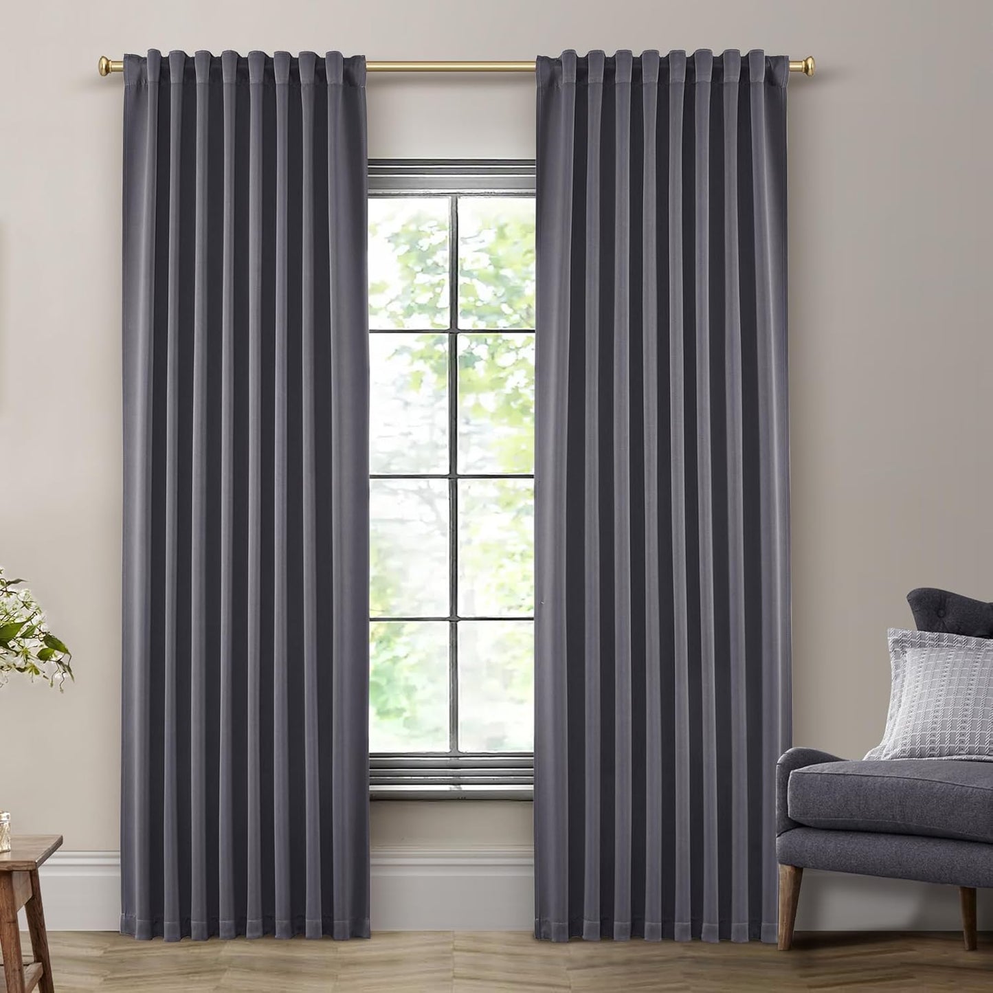 SHINELAND Room Darkening Thermal Insulated Dark Grey Curtains