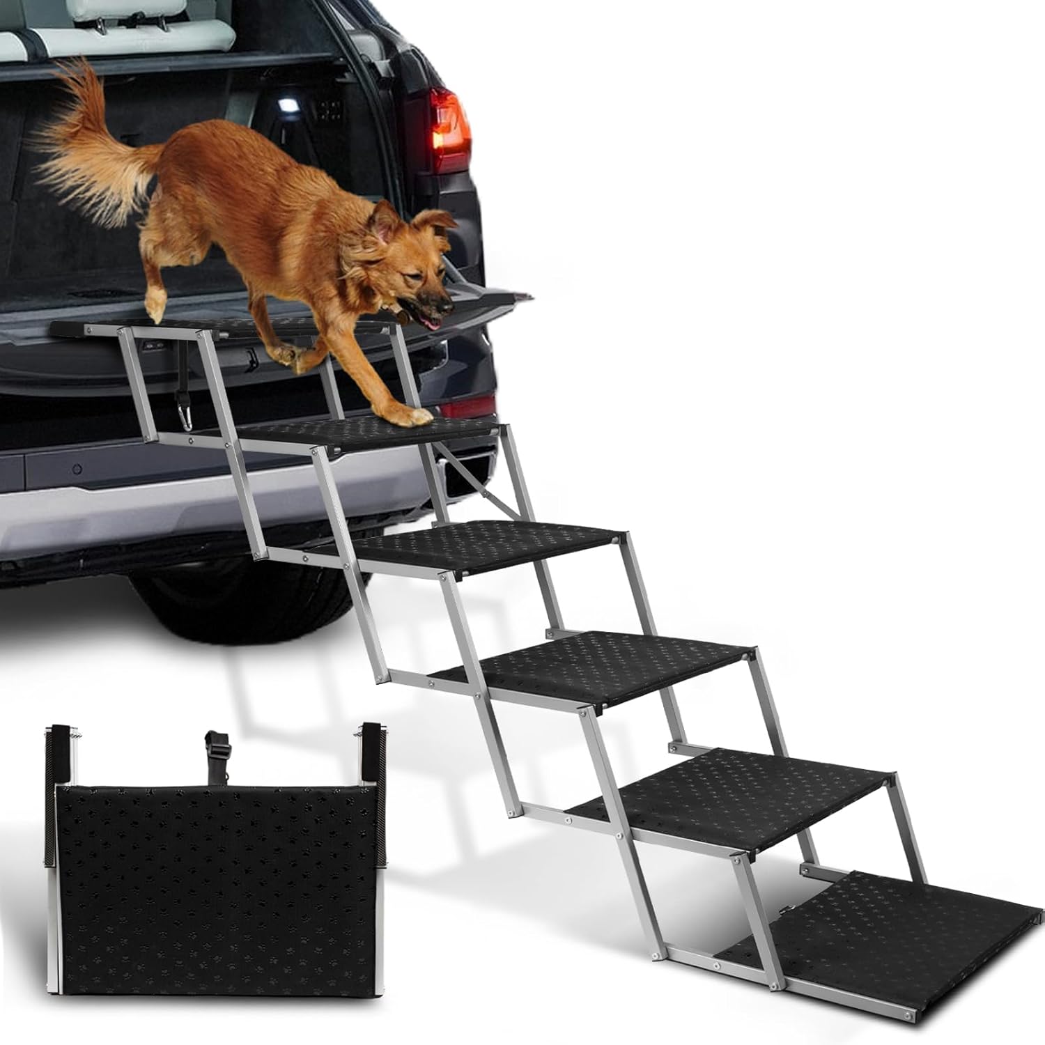 Extra Wide Dog Stairs for Large Dogs - Portable Folding Steps