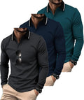 3 Pack Men Polo Shirts Long Sleeve with Pocket - Moisture Wicking