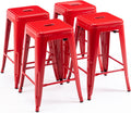 24 in High Backless Red Metal Barstools Set of 4 - Stackable Counter