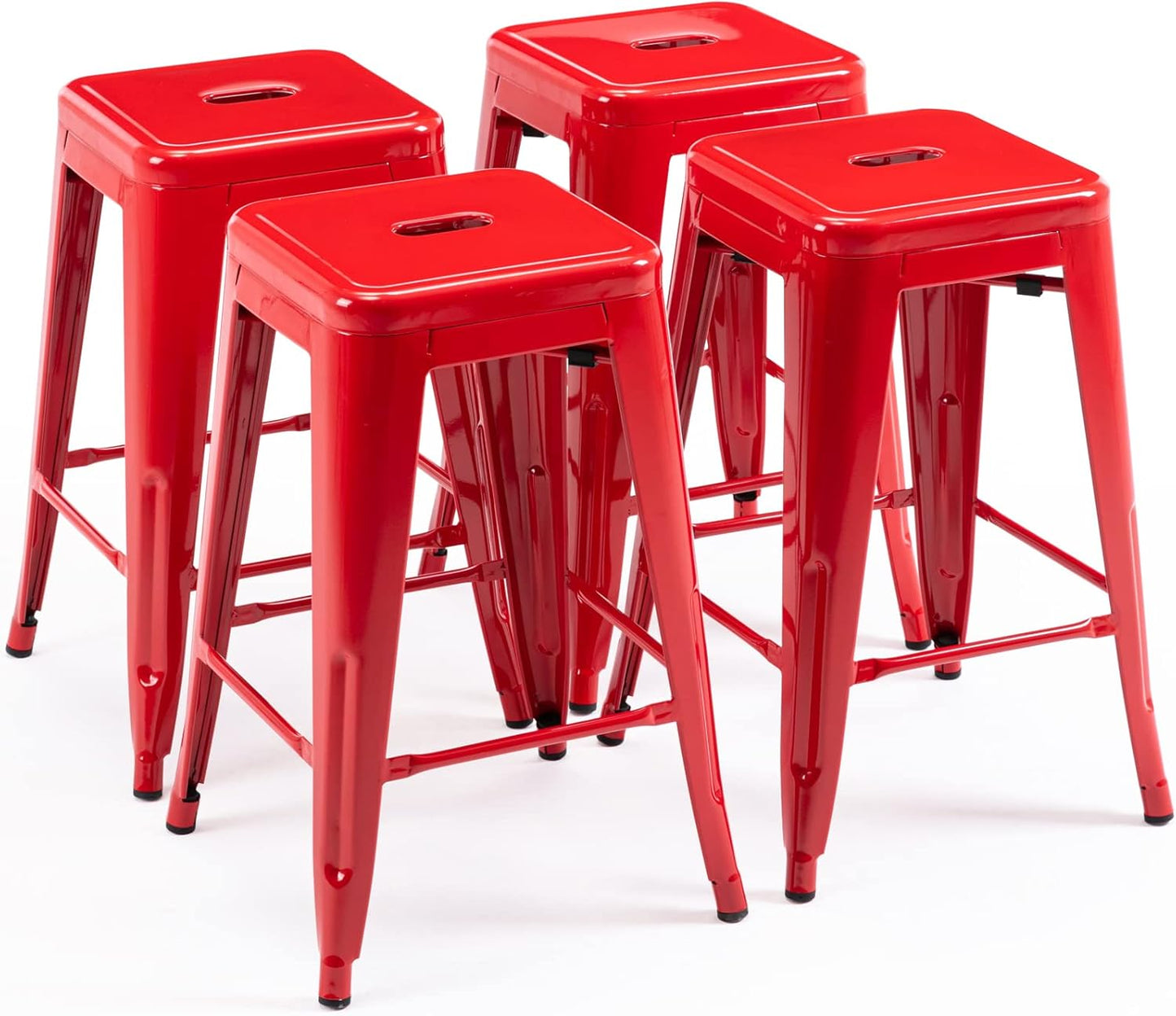 Stylish 24 High Bar Stools Backless Red Metal Set of 4