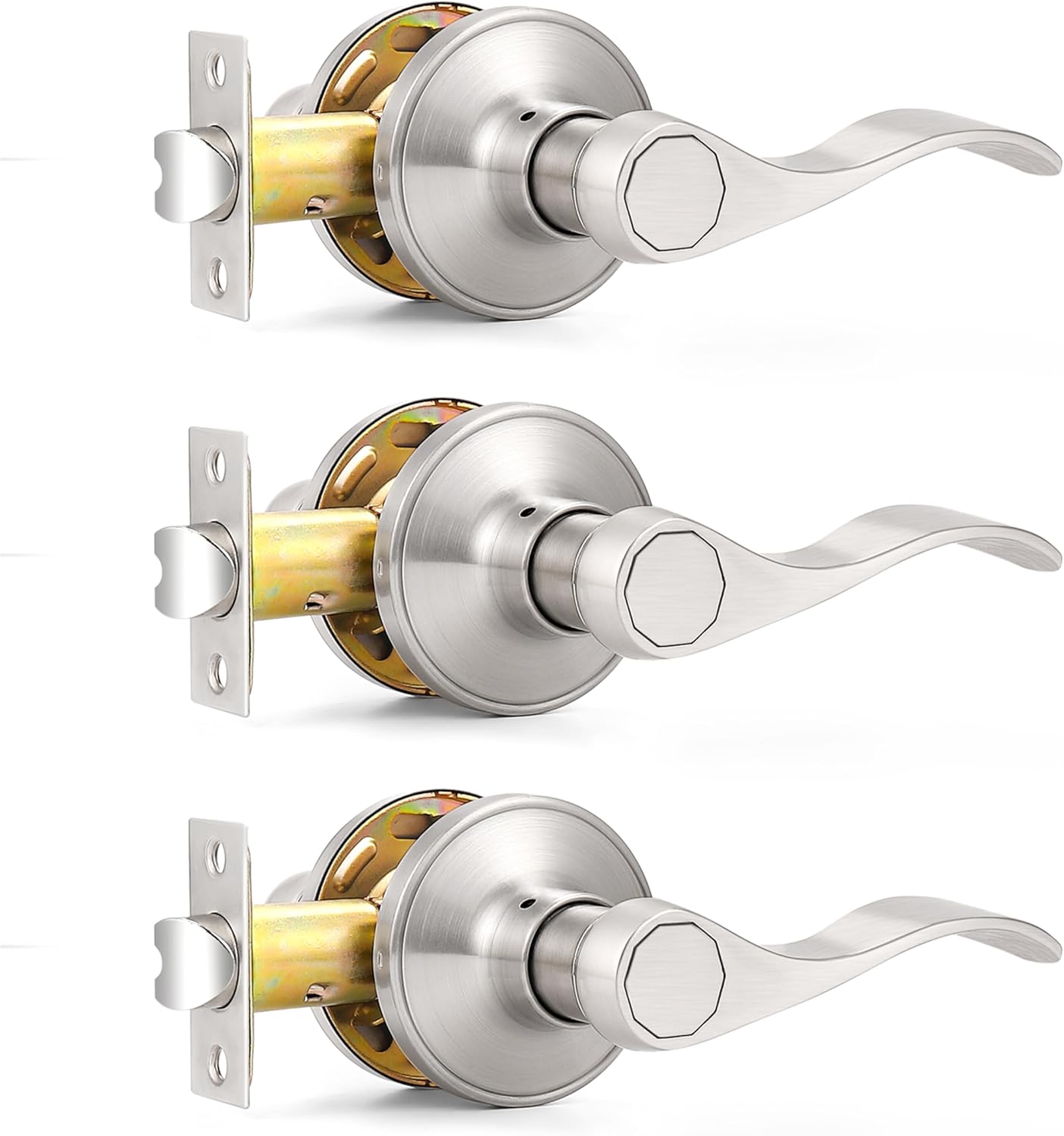 Probrico Passage Door Levers Satin Nickel for Hallway and Closet