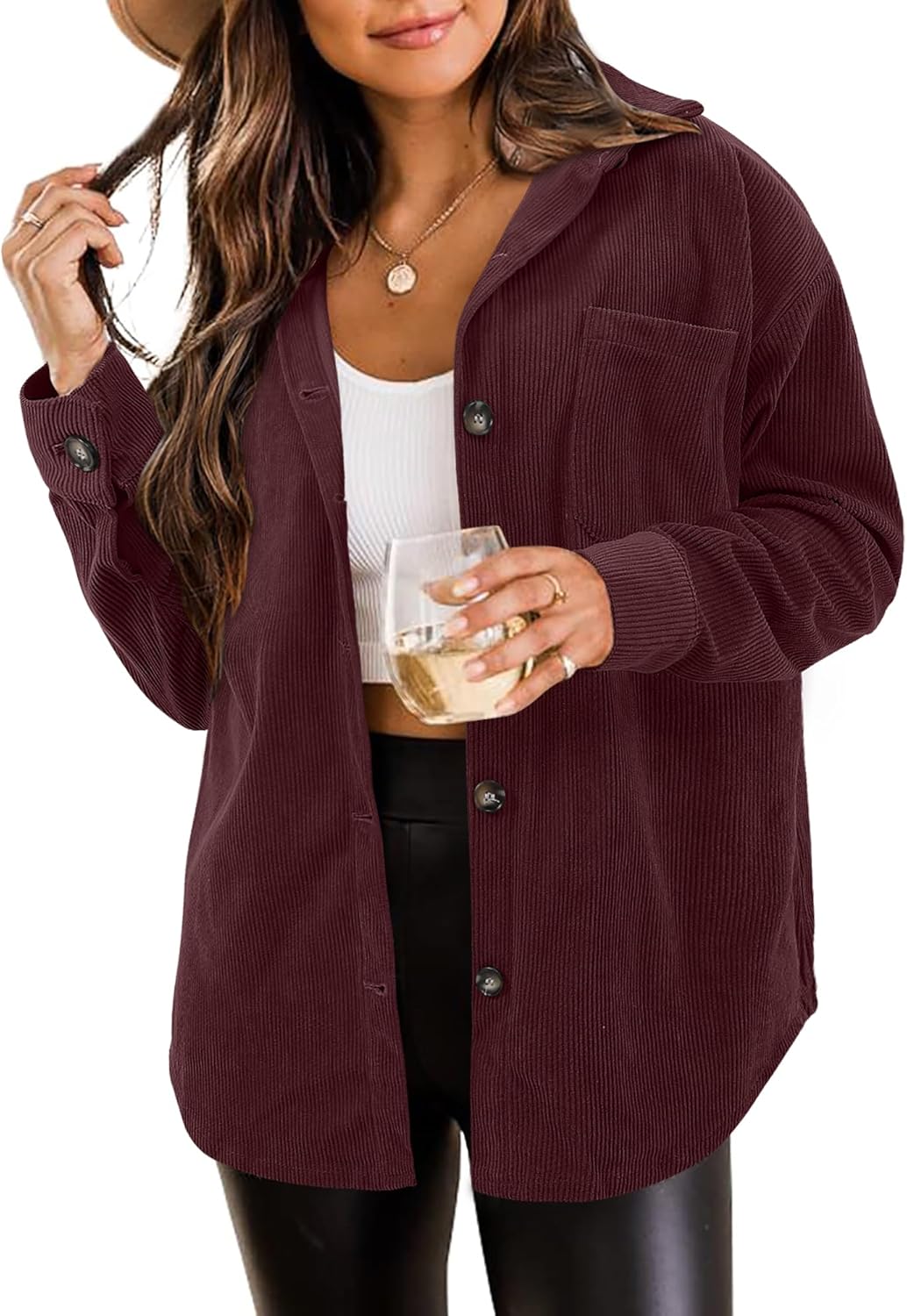 ZOLUCKY Womens Shackets Jacket Plus Size Long Sleeve Blouses