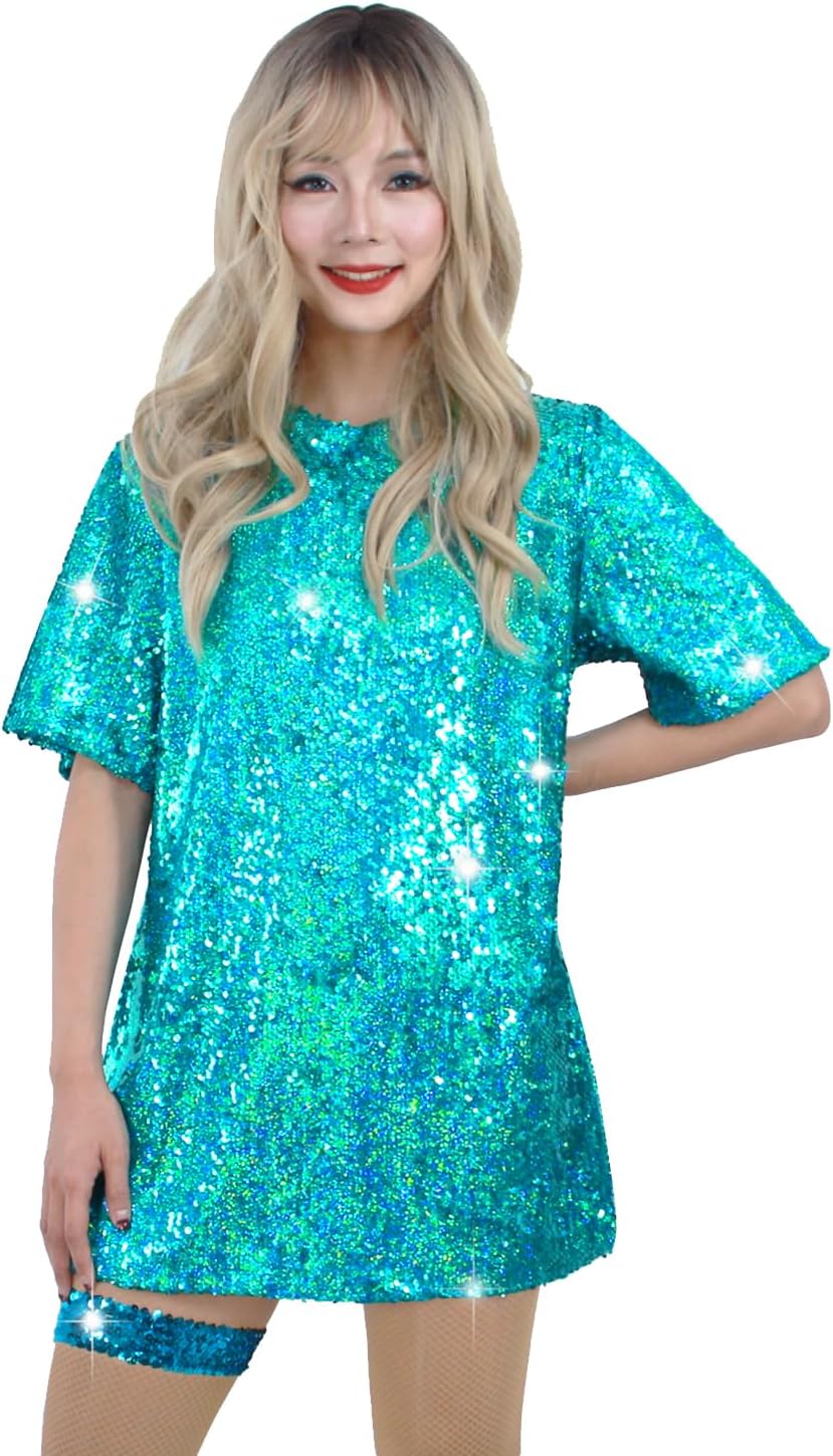 Sparkly Sequin T-Shirt Dress for Party and Club Outfits
