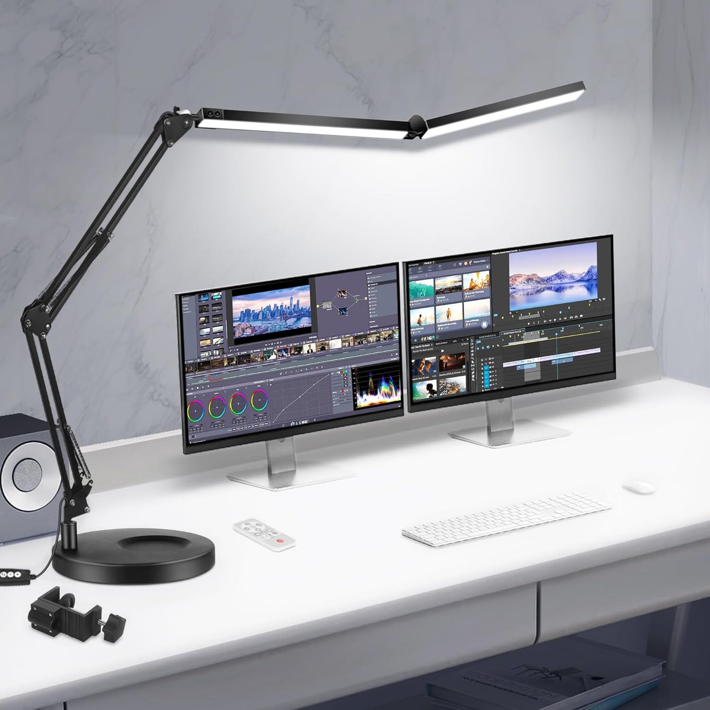 Toolour 2-in-1 LED Desk Lamp: Double Head, Remote Control, Dimmable