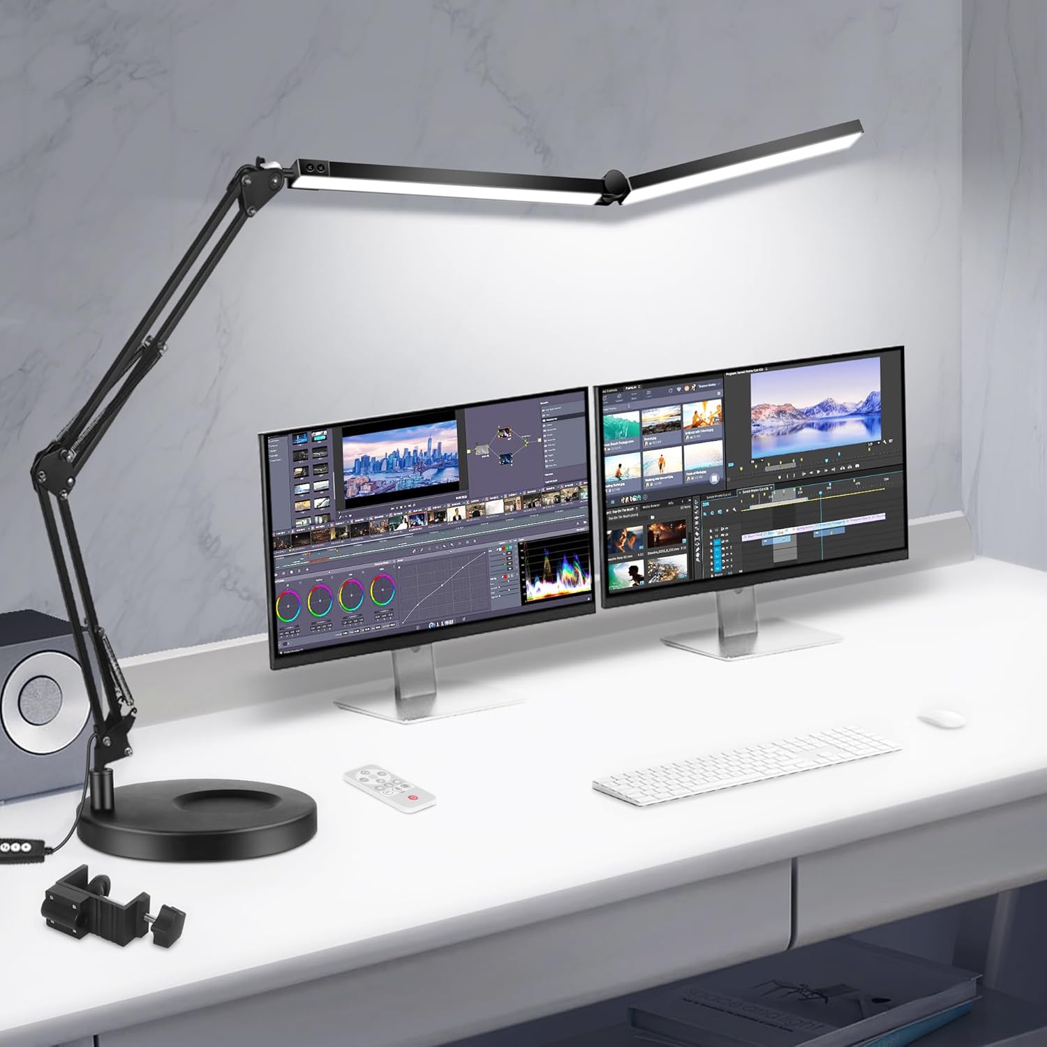 Toolour 2-in-1 LED Desk Lamp: Double Head, Remote Control, Dimmable