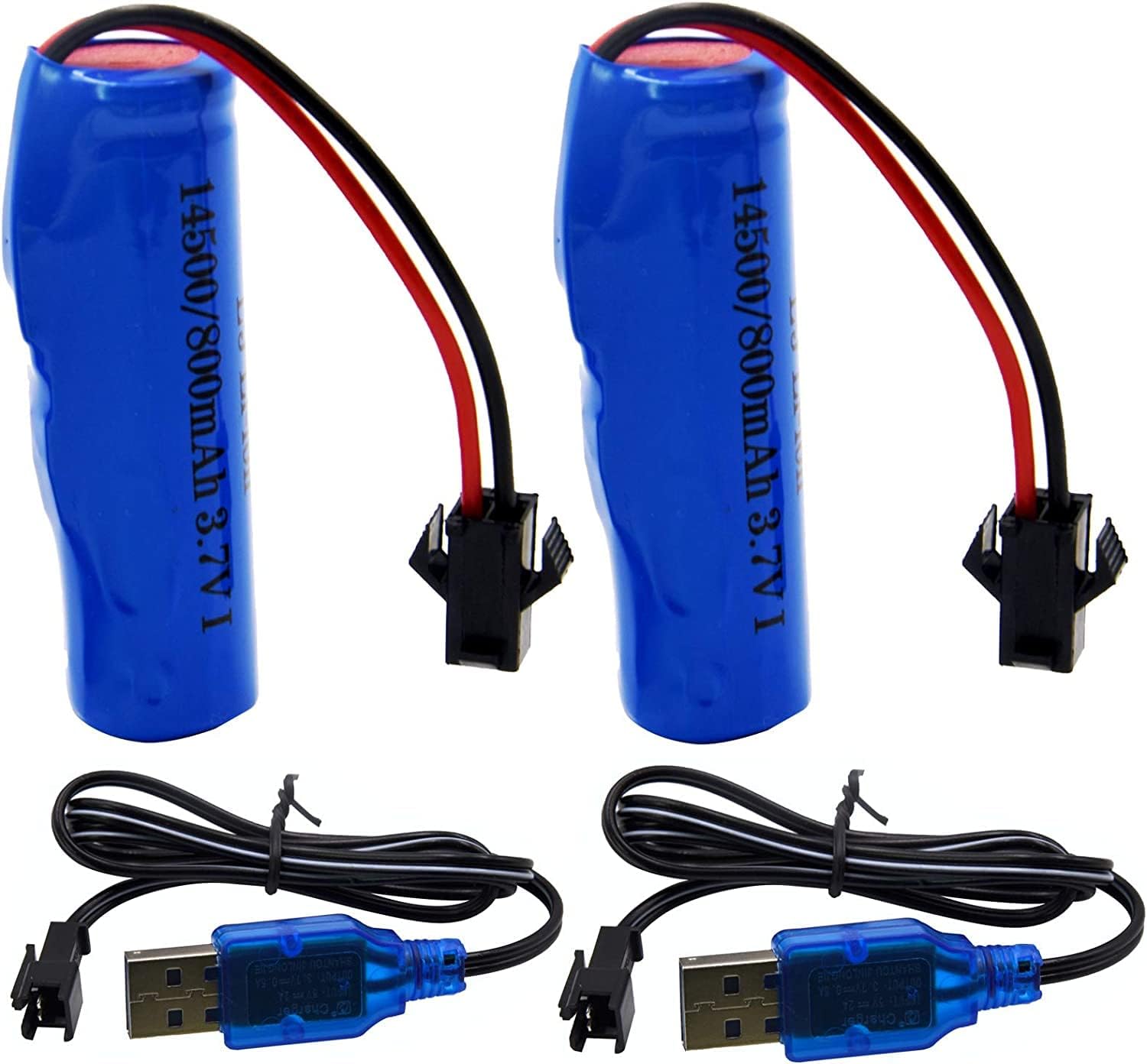 Blomiky 2 Pack 3.7V 500mAh Li-ion Battery + USB Charger for RC Stunt Car + Boat