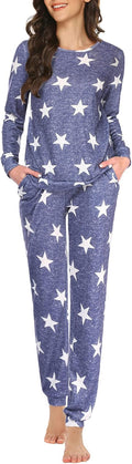 Ekouaer Womens Jogger Pajama Sets Long Sleeve - Cozy Star Print