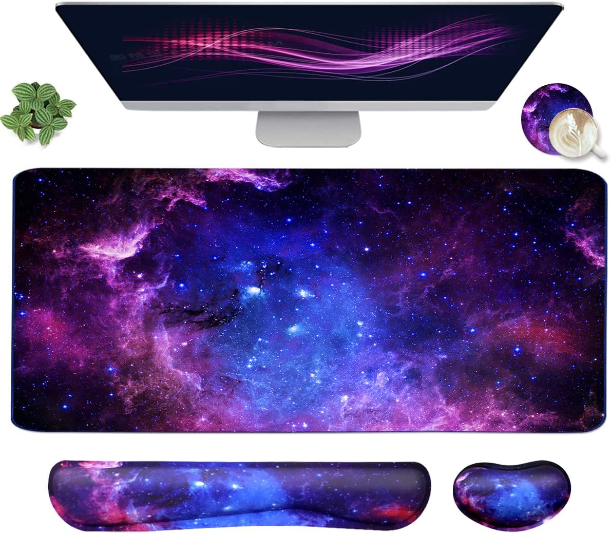 Galaxy Gaming Desk Set with Wrist Support - Yunoble
