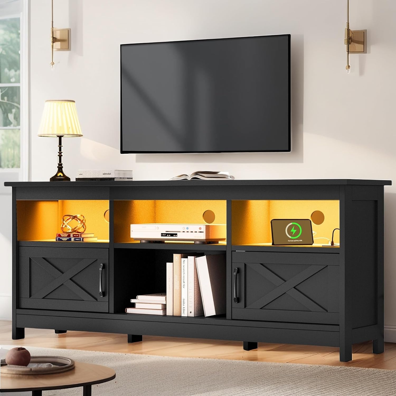 YITAHOME 65 TV Stand: Storage Cabinets, Power Outlet, LED Light
