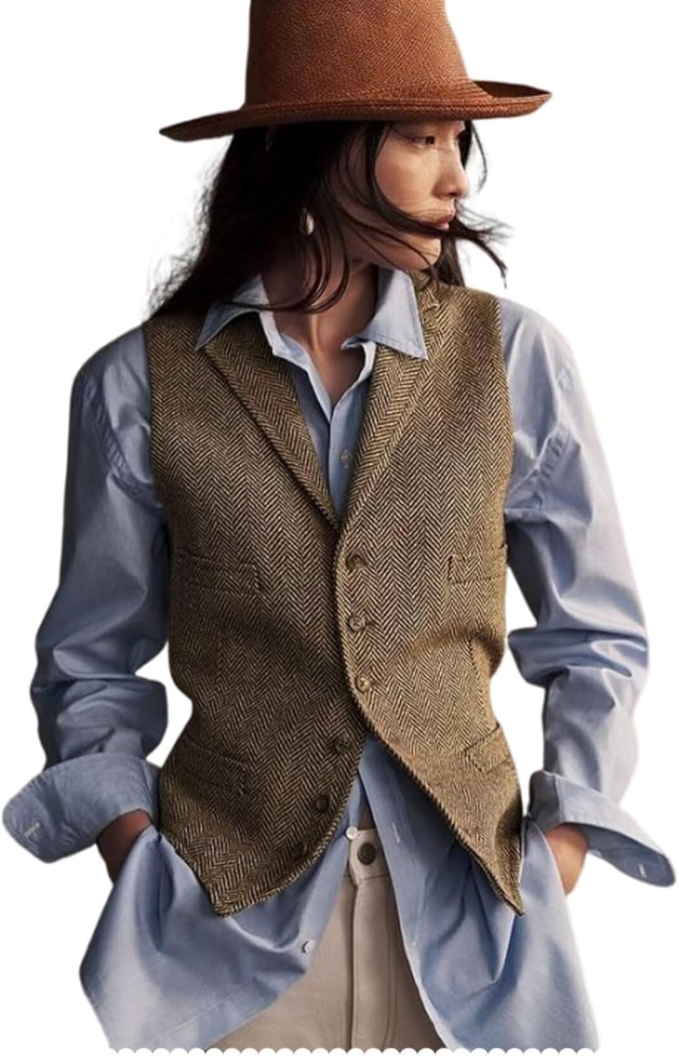 Womens Herringbone Tweed Waistcoat for Stylish Office Wear