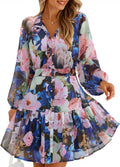 Womens Fall Floral Chiffon Mini Dress - Button Down A-Line