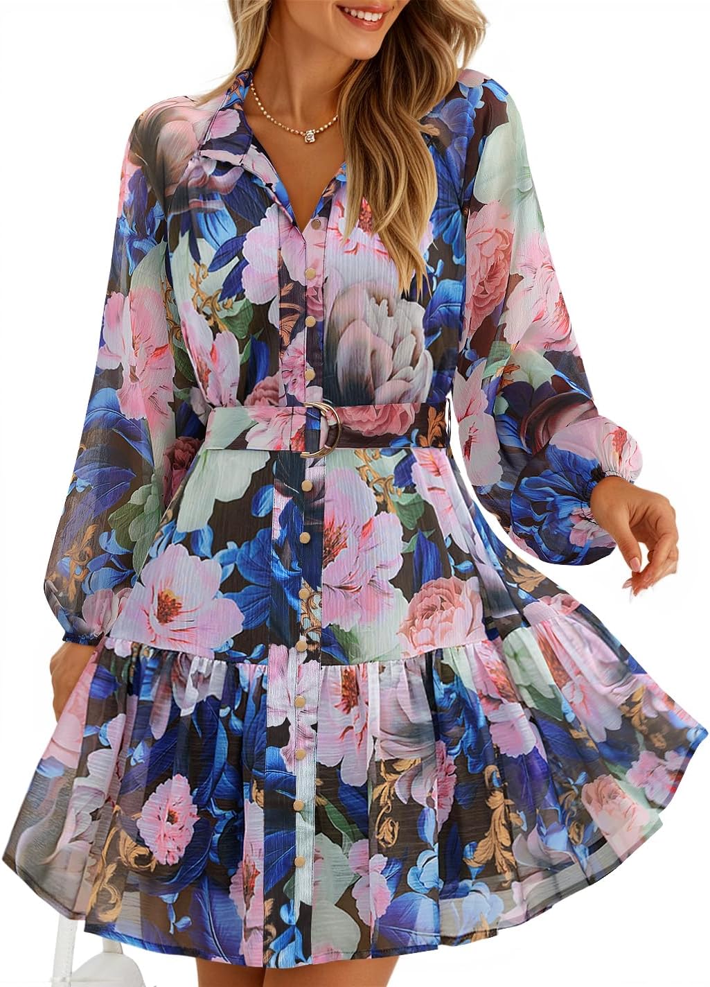 ZESICA Womens Fall Floral Mini Dress for Stylish Autumn Wear