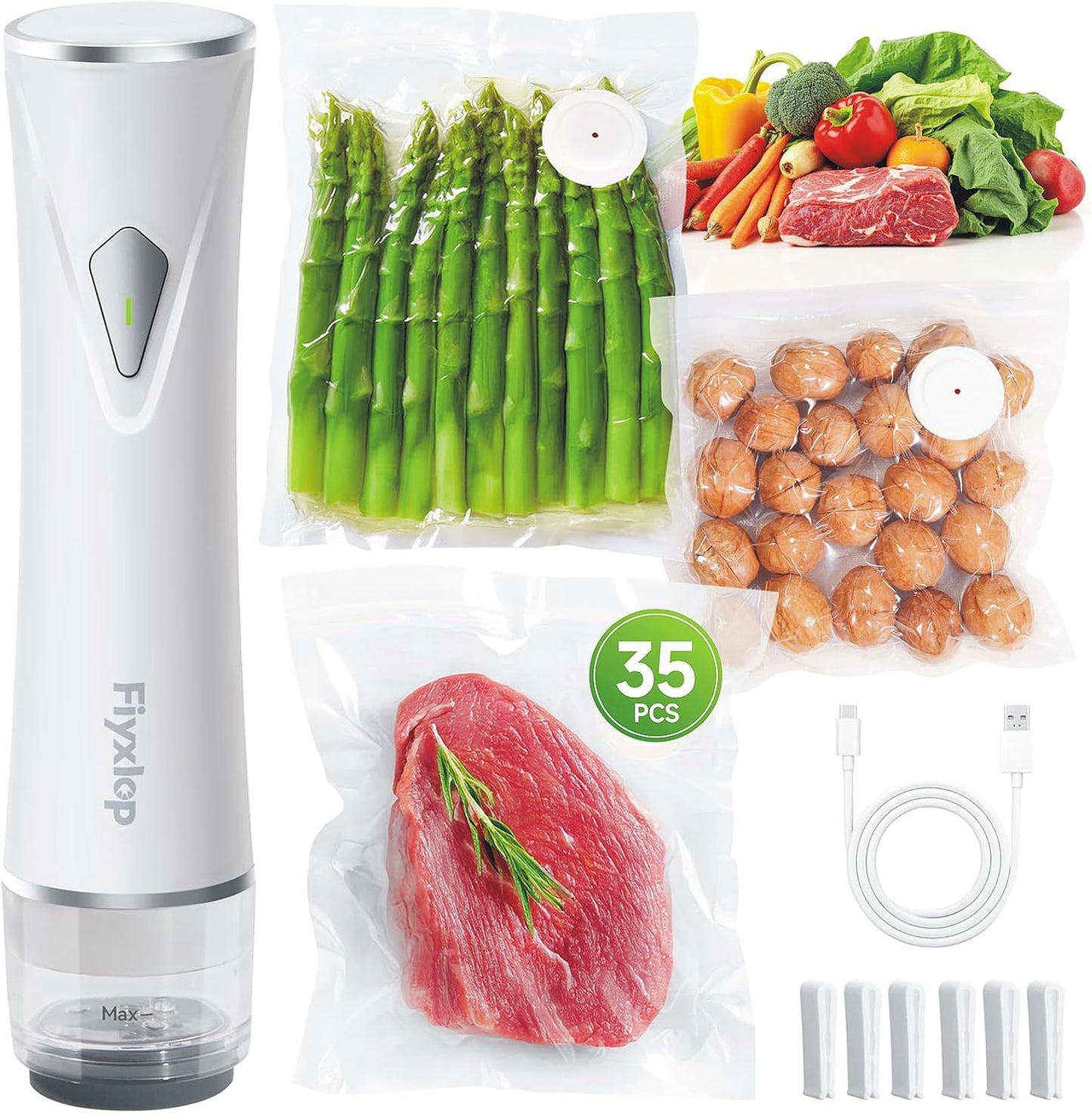 Handheld Vacuum Sealer for Food with 35 Reusable Sous Vide Bags