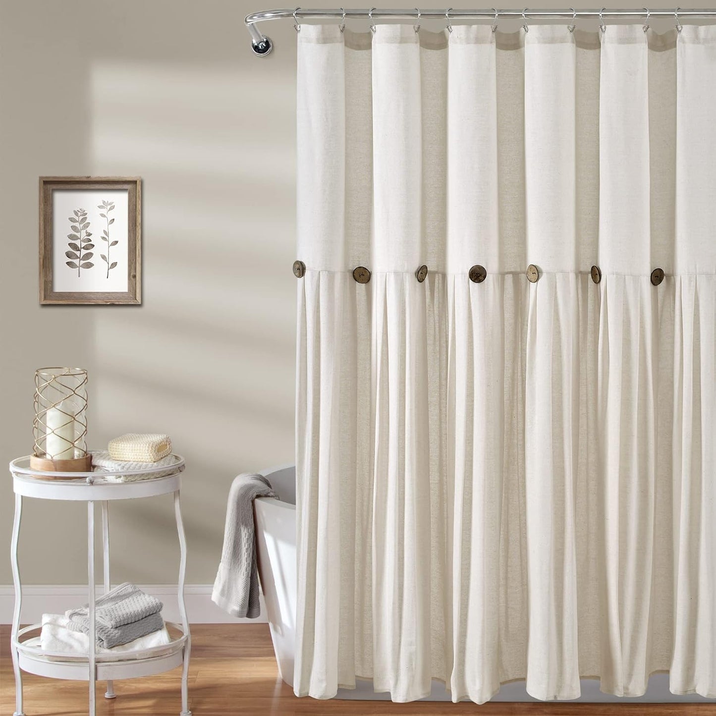 Linen Button Shower Curtain - Extra Long Off White Bathroom Decor