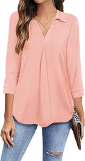 Newchoice Womens Collared V Neck 3/4 Sleeve Business Casual Tops