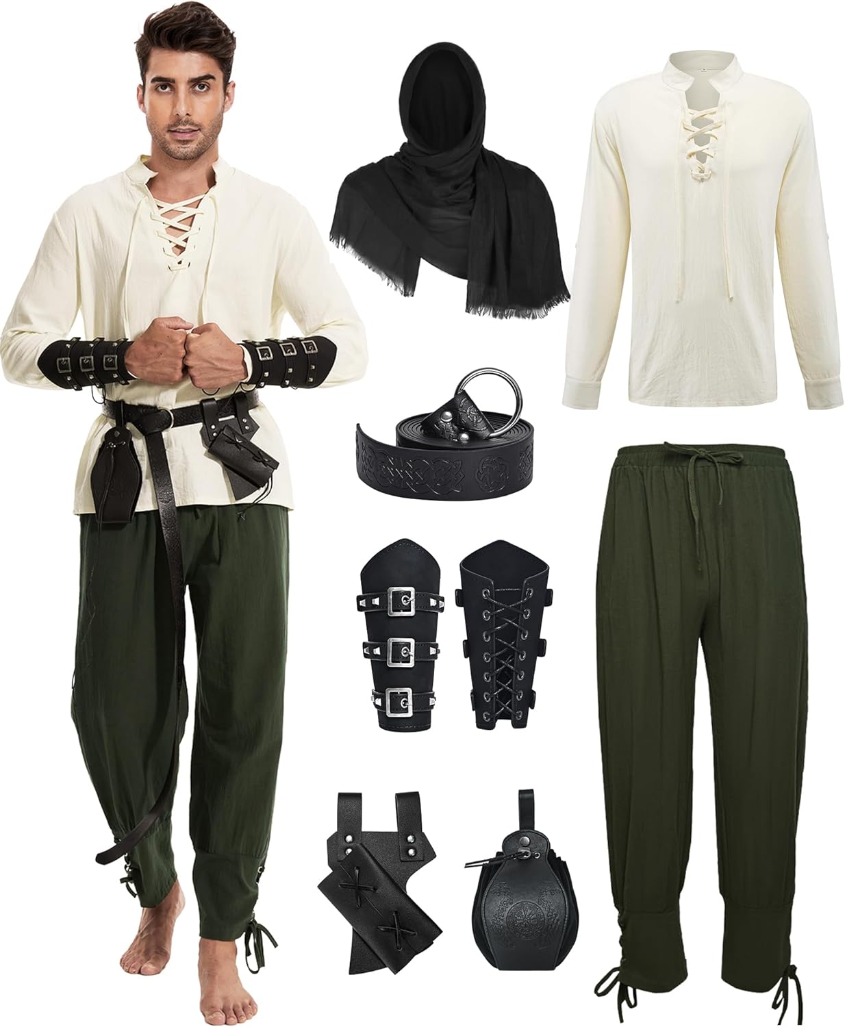 7 Pcs Men's Renaissance Costume Set for Medieval Pirate Look