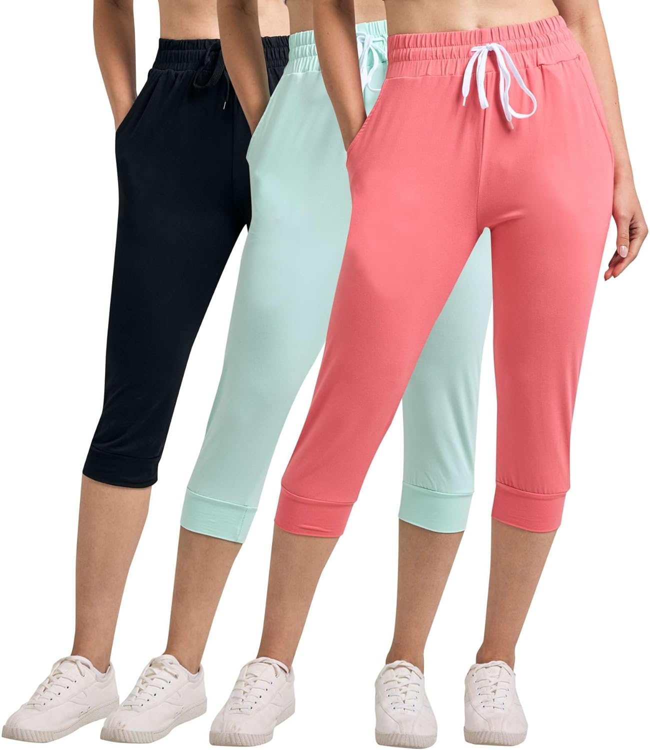 Women's Ultra Soft Lounge Capri Joggers with Pockets - 3-Pack