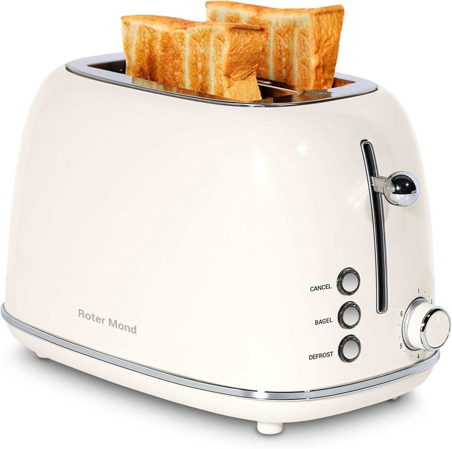 Roter Mond Retro Stainless Steel 2 Slice Toaster with Bagel Function
