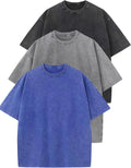 Flygo 3 Pack Oversized Men Acid Washed T Shirts - Casual Baggy Fit