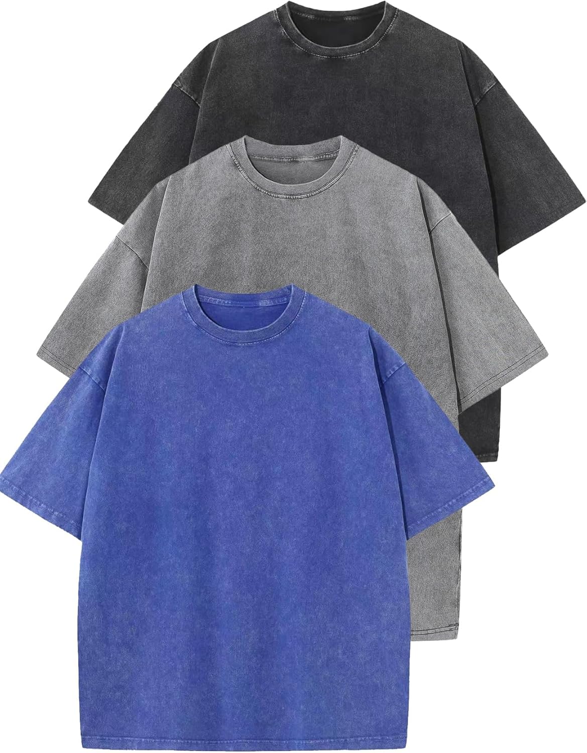 Flygo 3 Pack Men Oversized T Shirts for Casual Streetwear