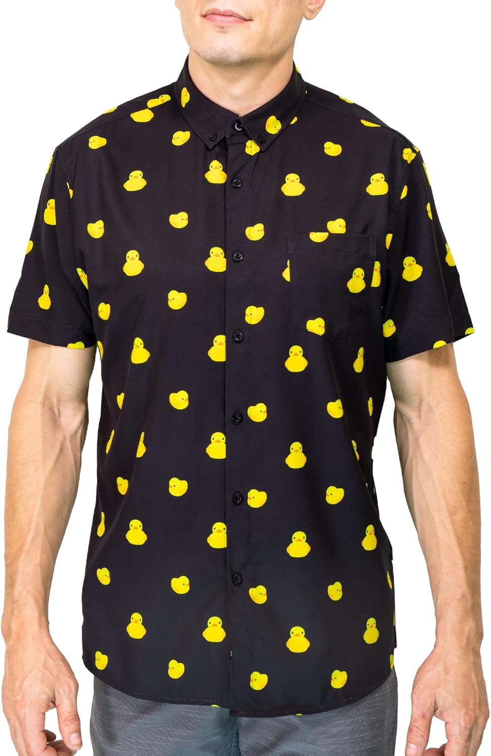 Visive Mens Short Sleeve Button Down Shirt with Duck Print