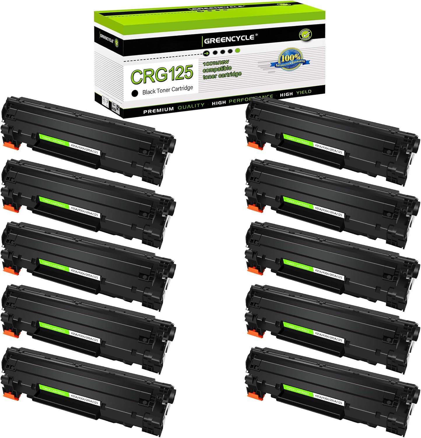 Greencycle 10 Pack Compatible Toner Cartridge for Canon 125