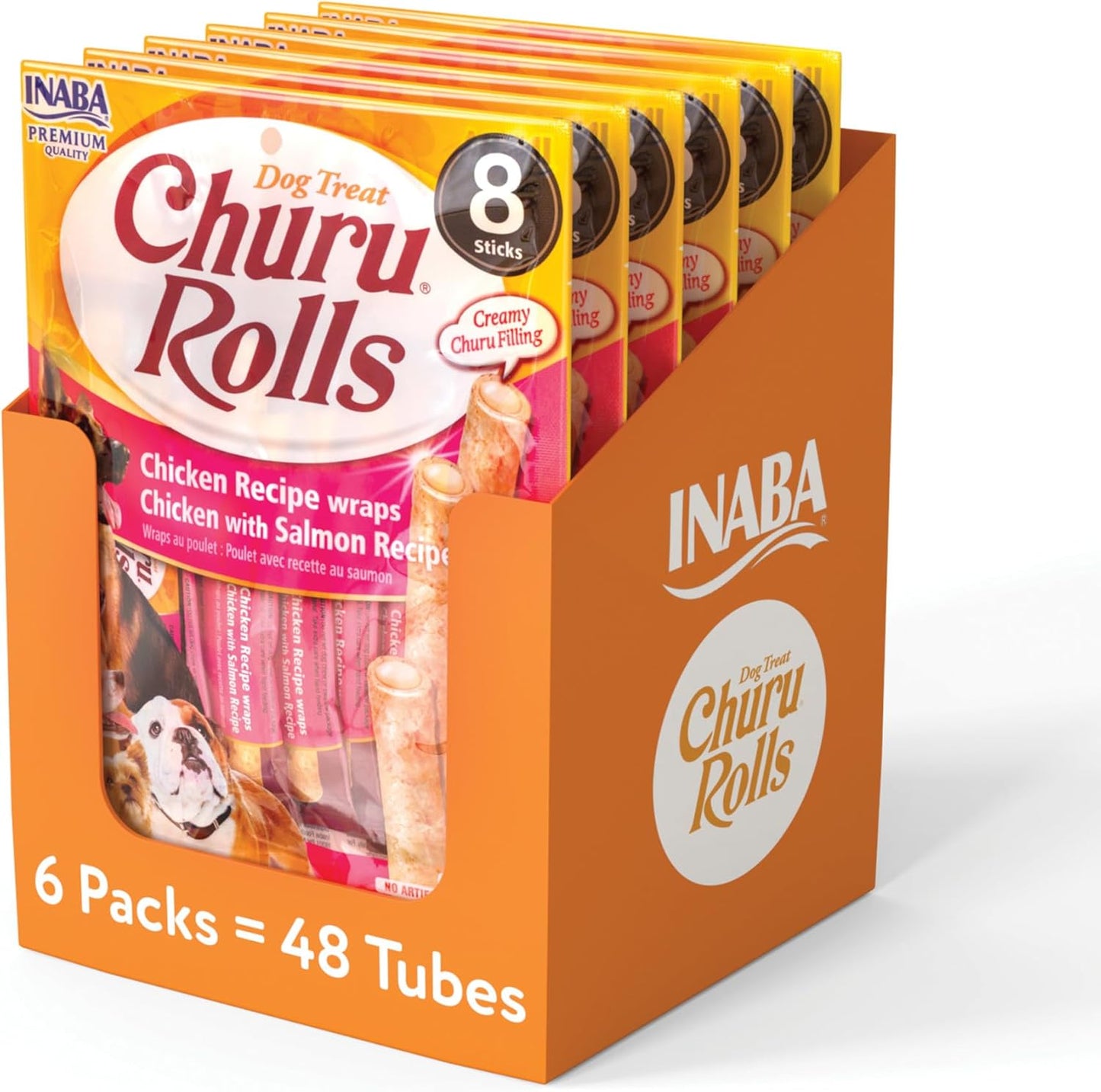 INABA Churu Rolls for Dogs, Grain-Free Chicken & Salmon Treats