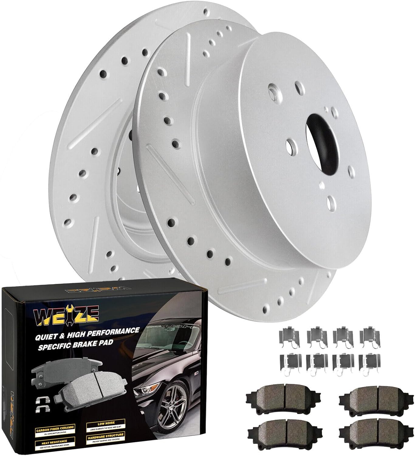 WEIZE Rear Brake Rotors and Ceramic Pads for Toyota Highlander