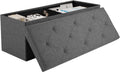 Sweetcrispy 43in Foldable Storage Ottoman Bench - Padded Linen Seat