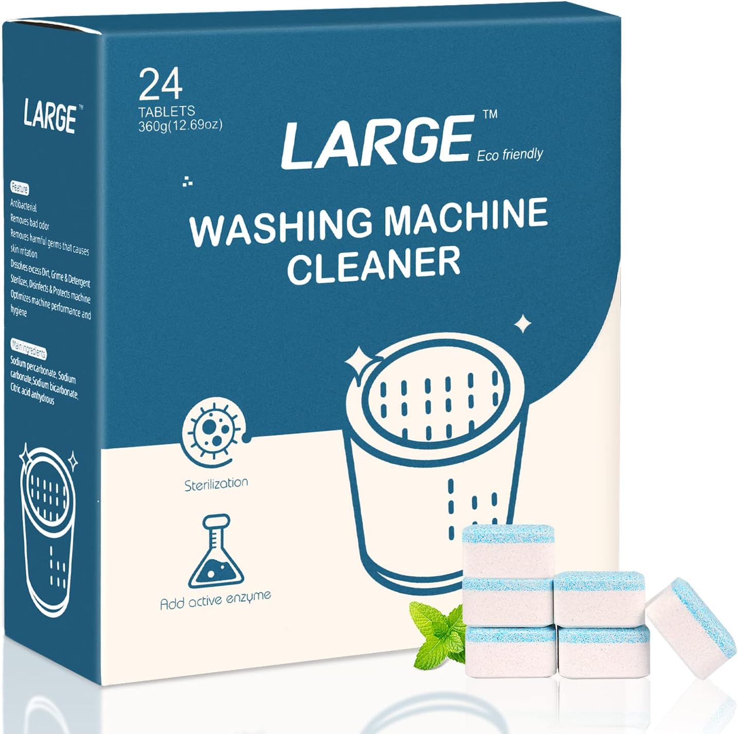 LEIZA 24-Pack Washer Cleaner Tablets - Fresh & Clean Laundry Machines