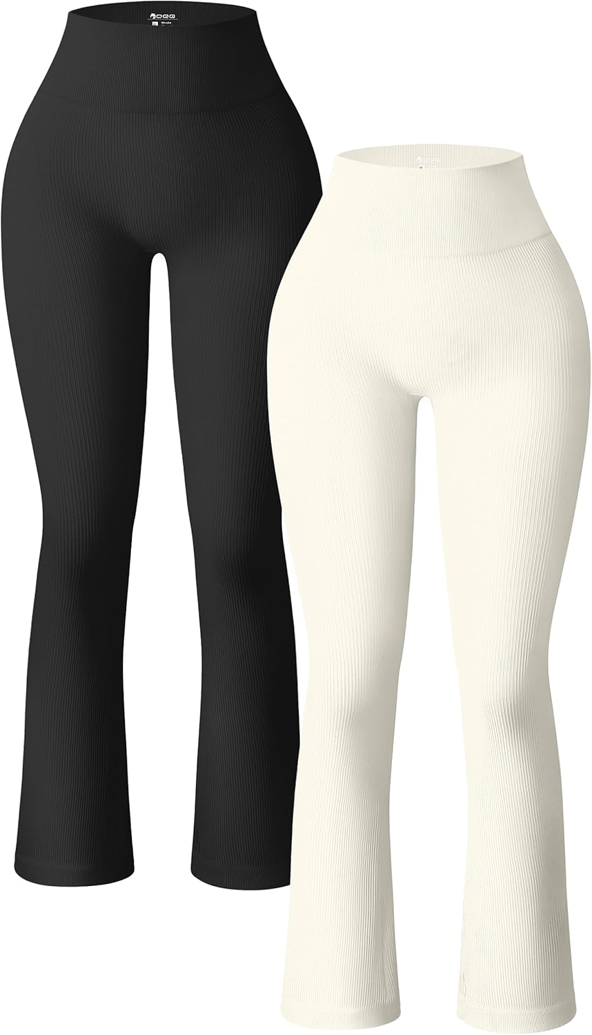 OQQ Ribbed Seamless Bell Bottom Yoga Pants