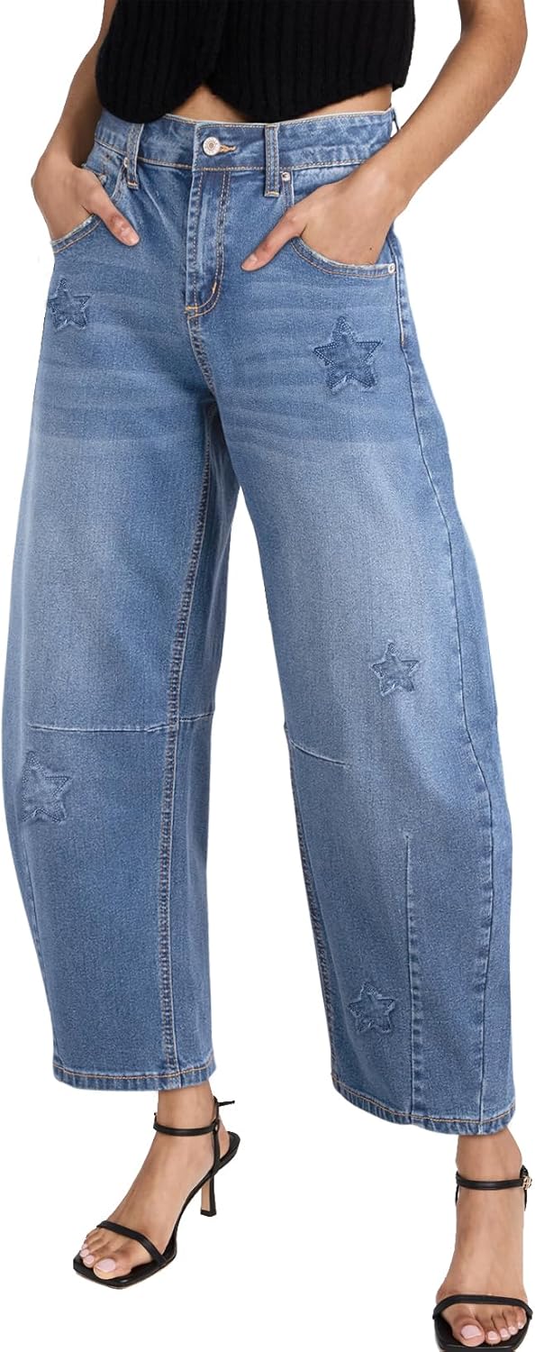 Trendy Barrel Jeans for Women: Vintage Mid Rise Wide Leg Style