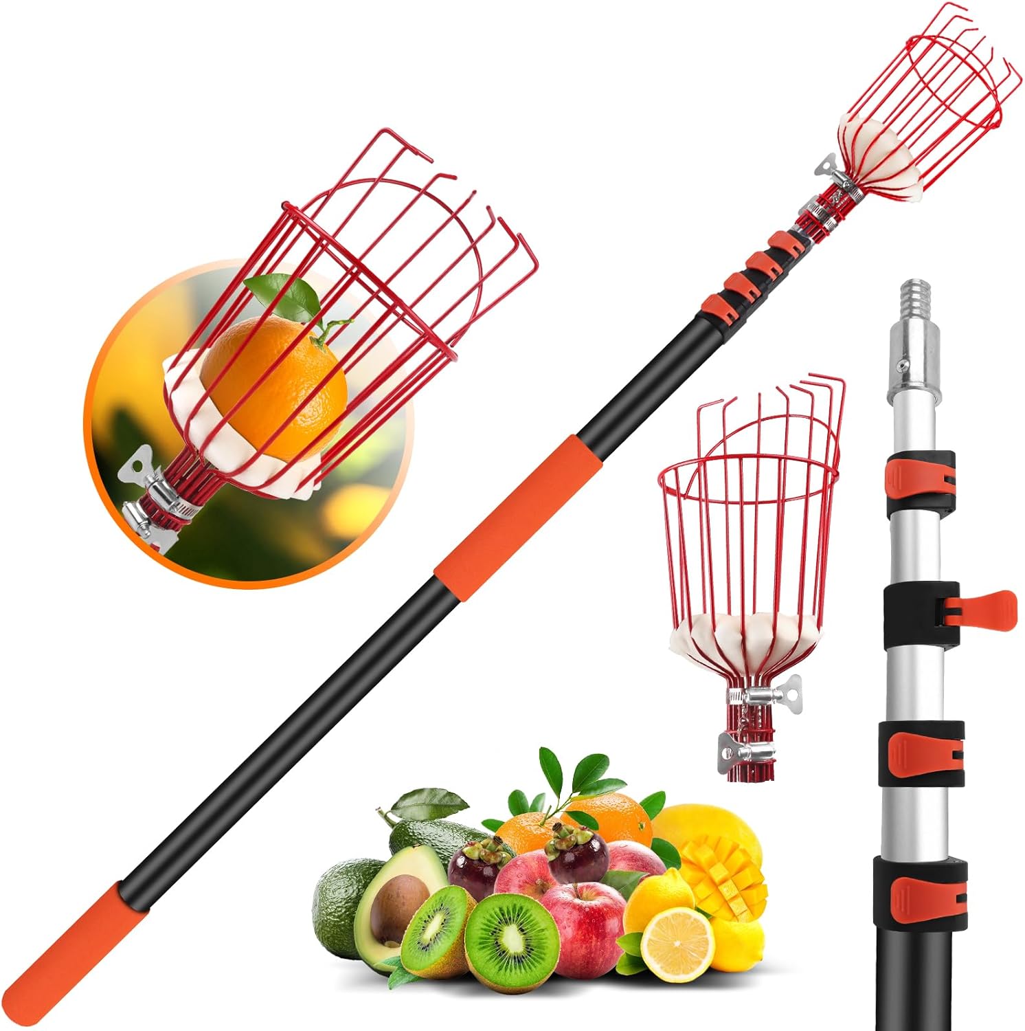 26FT Reach Fruit Picker Pole with Basket for Easy Harvesting