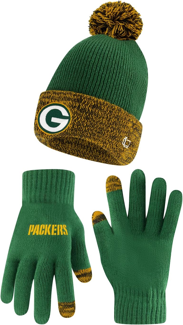 Ultra Game NFL Super Soft Two Tone Winter Beanie and Gloves Set